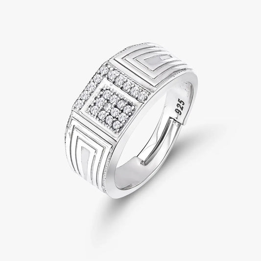 Silver CZ Studded Broad Band Ring for Men