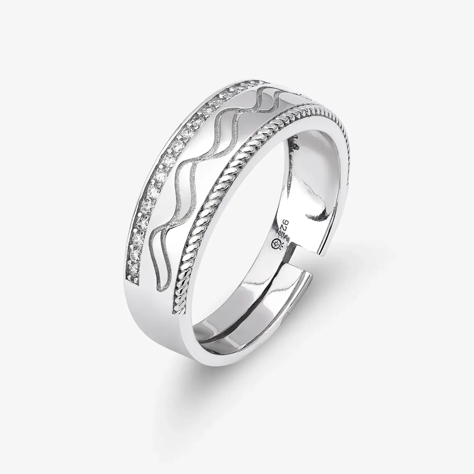 Wave & Braid Band Ring for Men & Women – 925 Sterling Silver Rhodium Plated