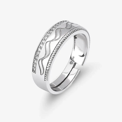 Wave & Braid Band Ring for Men & Women – 925 Sterling Silver Rhodium Plated