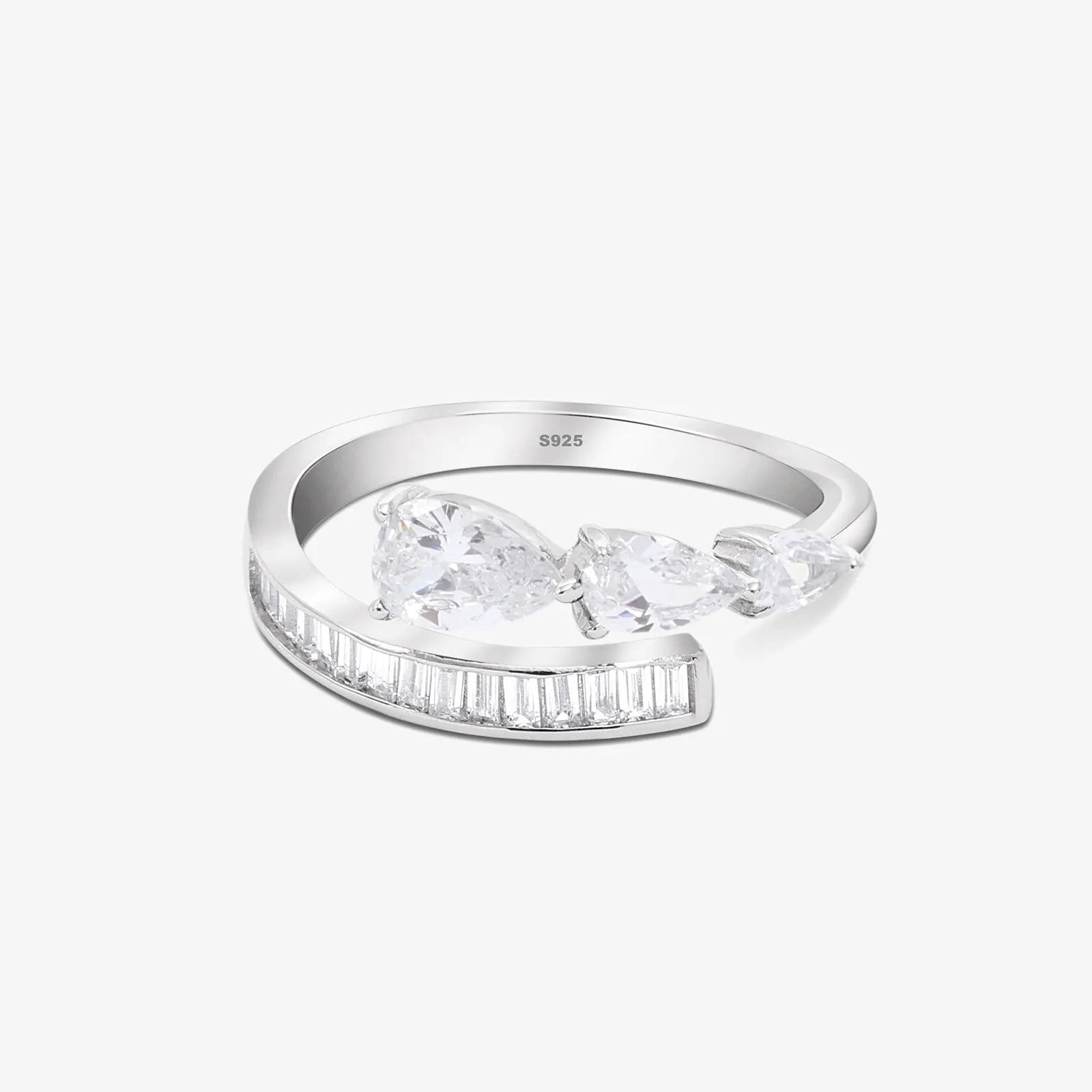 White Stone Studded Spiral Silver Ring - Tweov Jewels