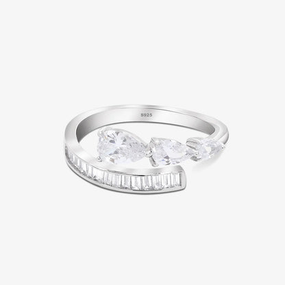 White Stone Studded Spiral Silver Ring - Tweov Jewels