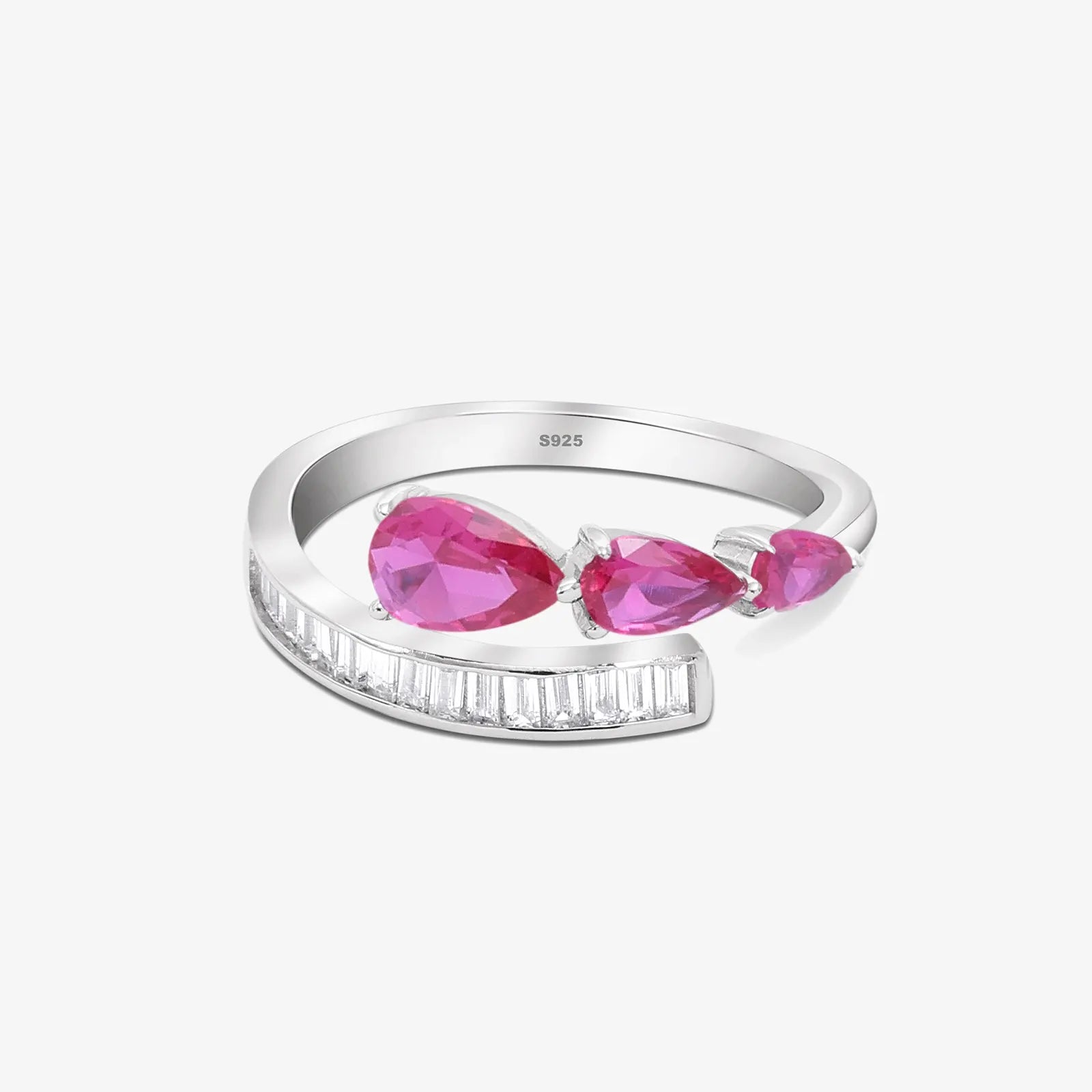 Pink Stone Studded Spiral Silver Ring - Tweov Jewels