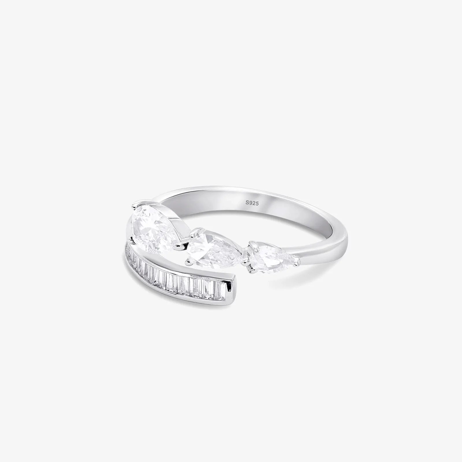 White Stone Studded Spiral Silver Ring - Tweov Jewels