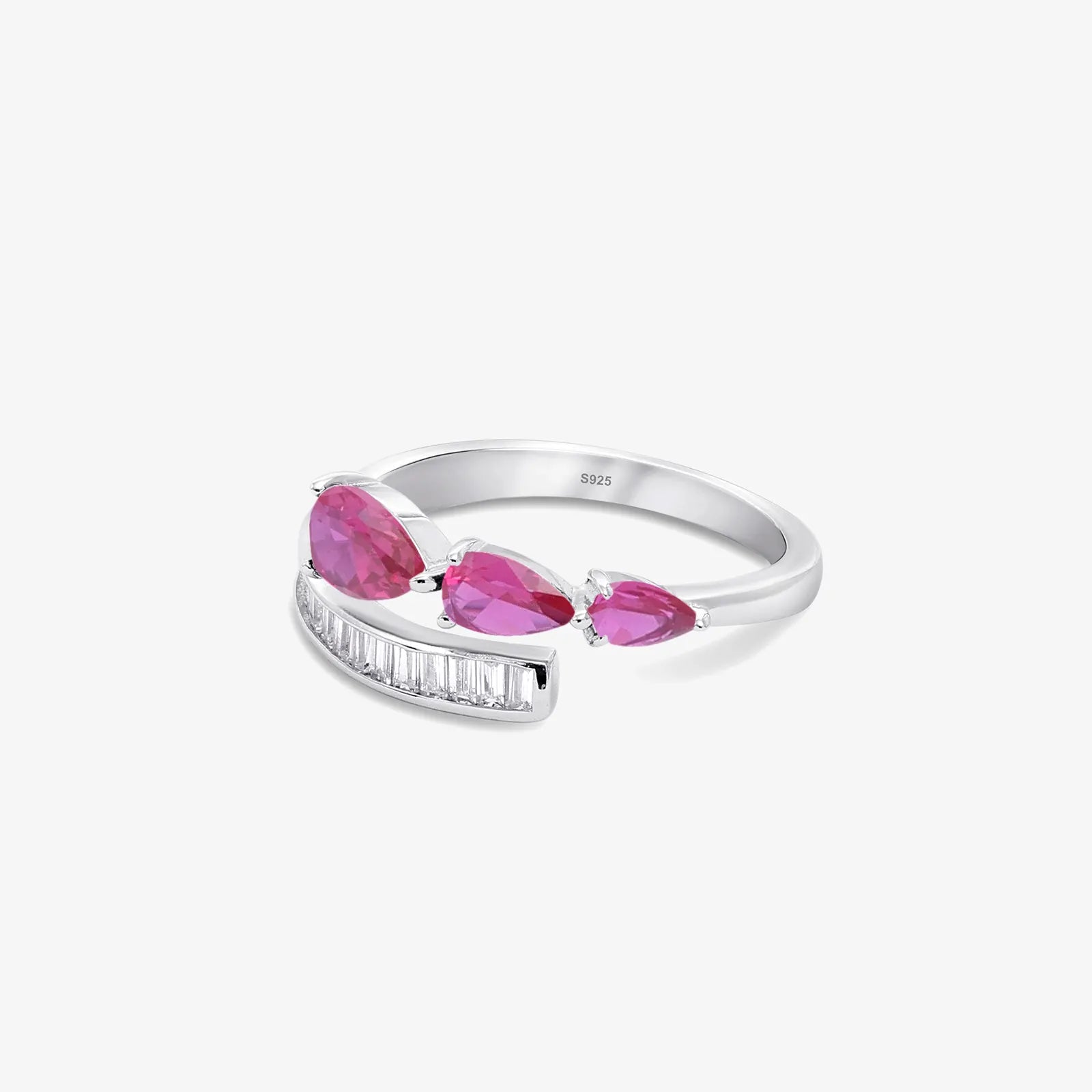 Pink Stone Studded Spiral Silver Ring - Tweov Jewels