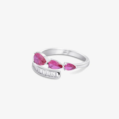 Pink Stone Studded Spiral Silver Ring - Tweov Jewels