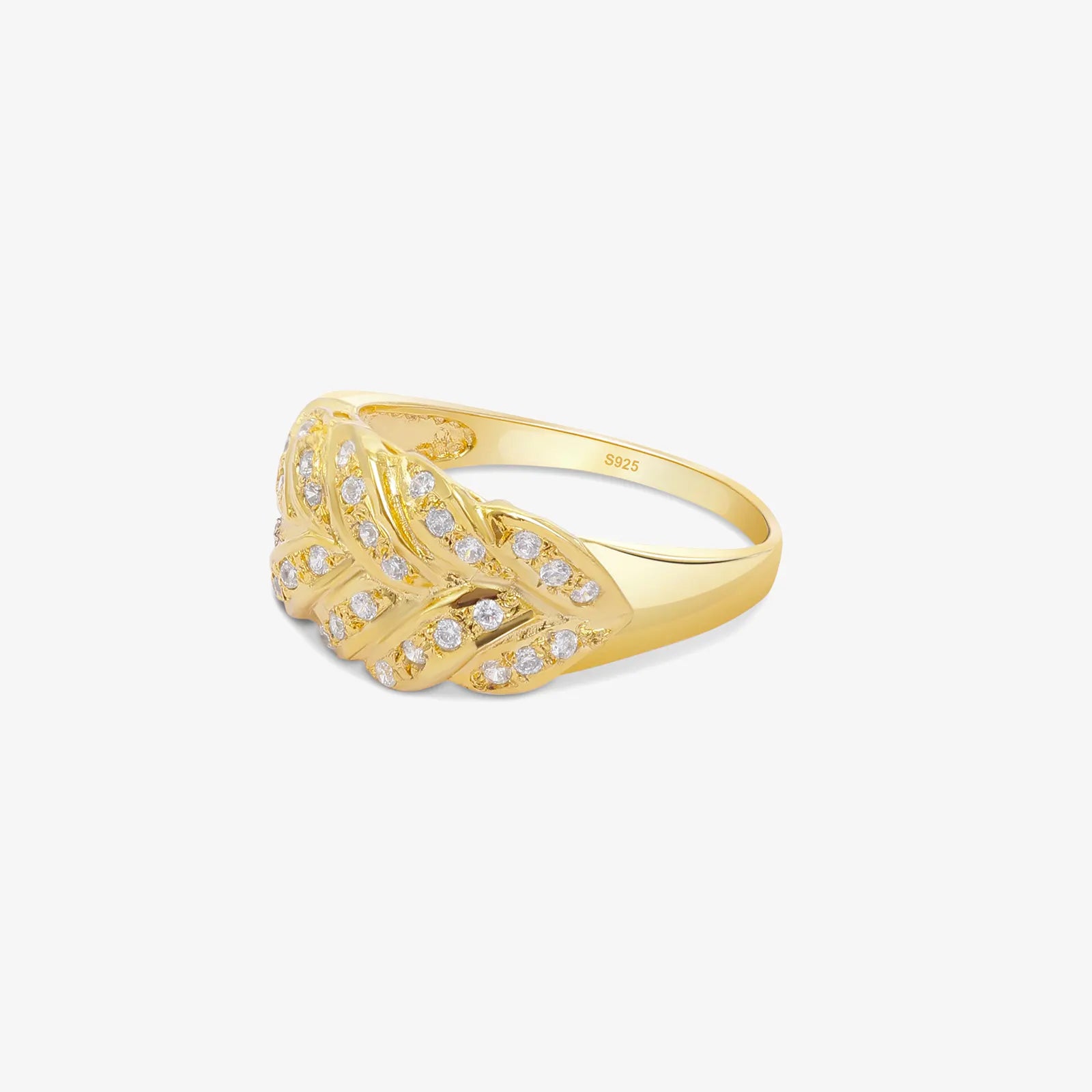 Gold Plated AD Wide Silver Leaf Ring - Tweov Jewels