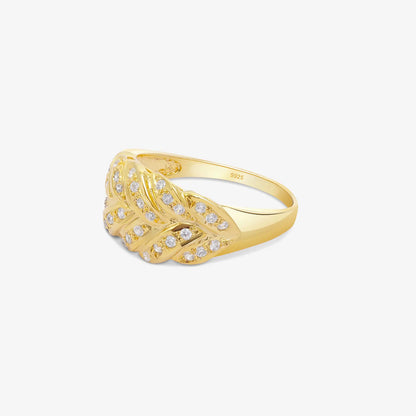 Gold Plated AD Wide Silver Leaf Ring - Tweov Jewels