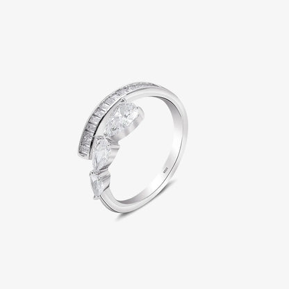 White Stone Studded Spiral Silver Ring - Tweov Jewels