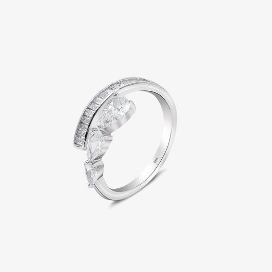 White Stone Studded Spiral Silver Ring - Tweov Jewels