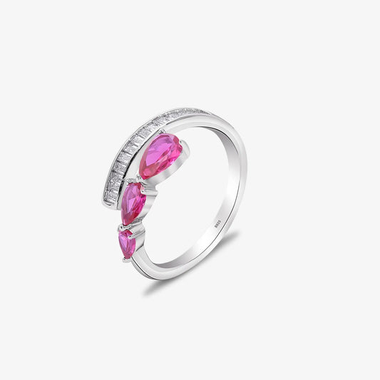 Pink Stone Studded Spiral Silver Ring - Tweov Jewels
