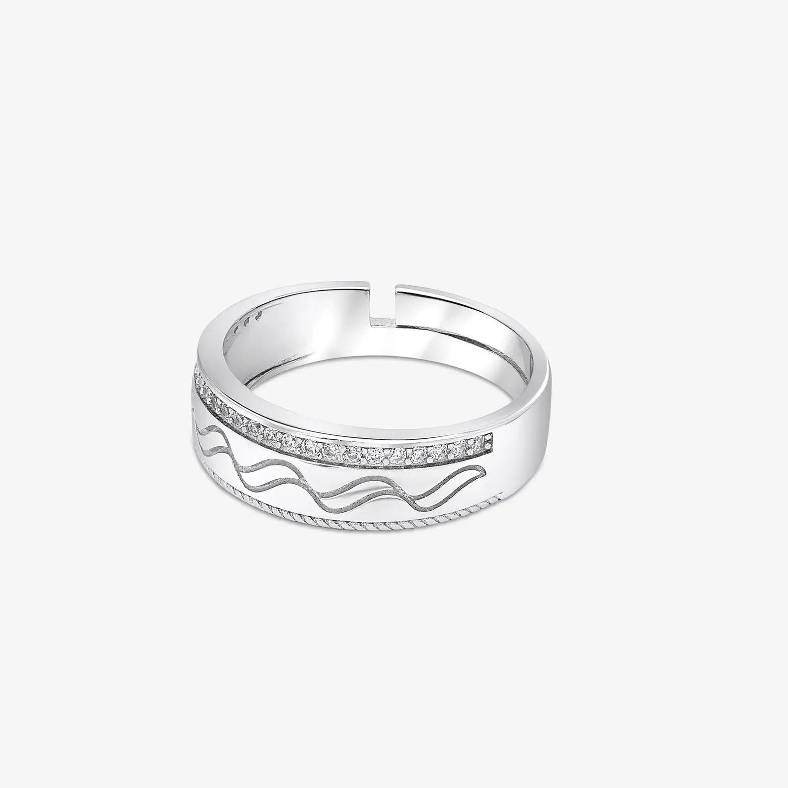 Wave & Braid Band Ring for Men & Women – 925 Sterling Silver Rhodium Plated