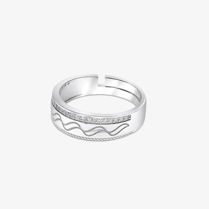 Wave & Braid Band Ring for Men & Women – 925 Sterling Silver Rhodium Plated