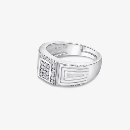Silver CZ Studded Broad Band Ring for Men