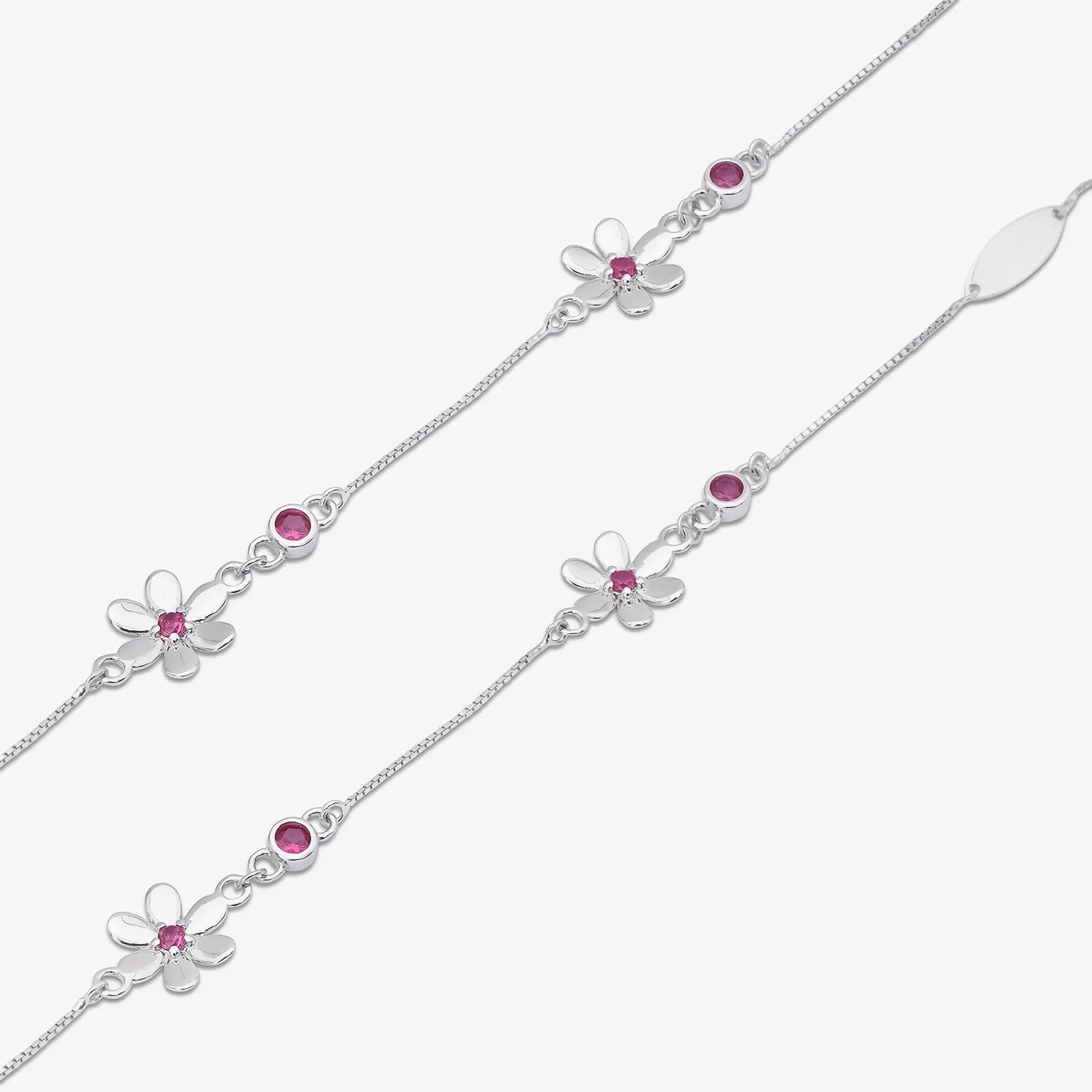 Floral PInk CZ Silver Anklets for Women
