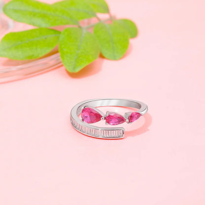 Pink Stone Studded Spiral Silver Ring - Tweov Jewels