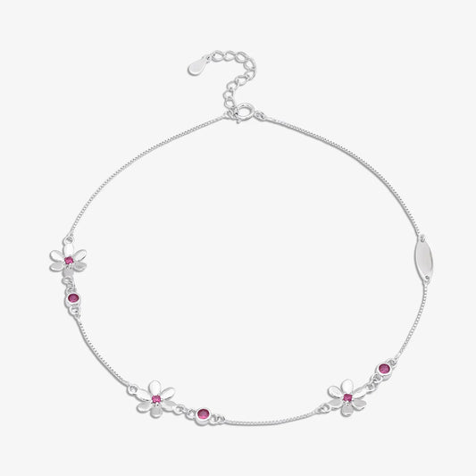 Floral PInk CZ Silver Anklets for Women