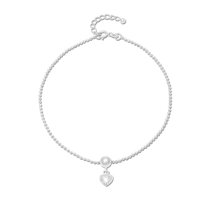 Silver Heart Ball Chain Anklet
