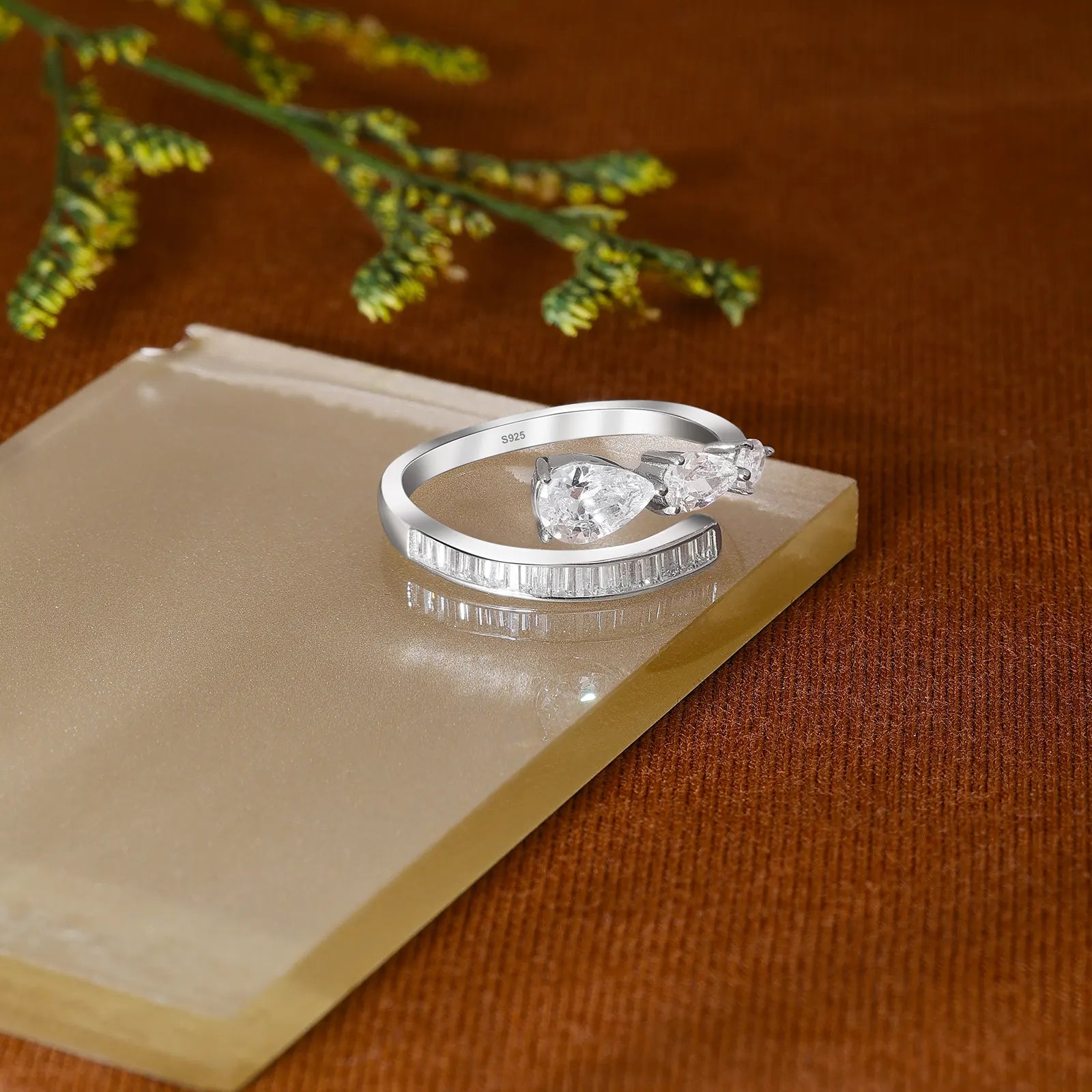 White Stone Studded Spiral Silver Ring - Tweov Jewels