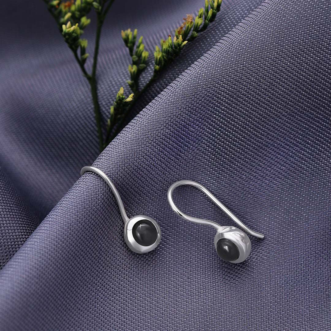 Minimal Black Silver Drop Dangle Earrings - Tweov Jewels