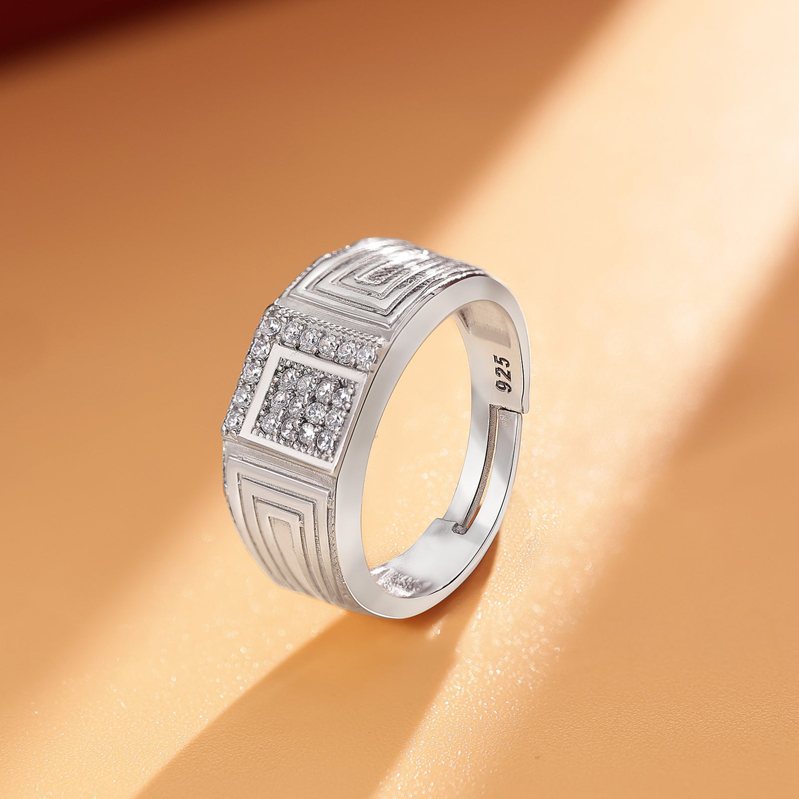 Silver CZ Studded Broad Band Ring for Men