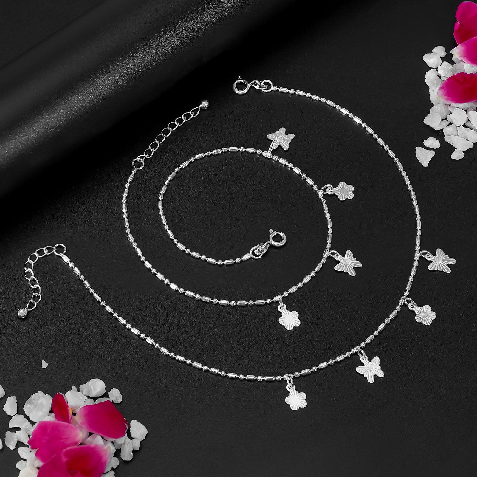 Butterfly Bloom Silver Anklet - Tweov Jewels
