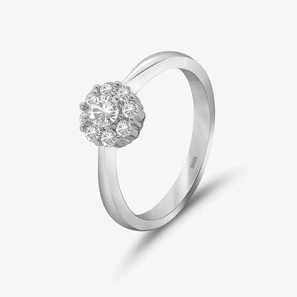 Sparkling Floral Solitaire 925 Silver Ring - Tweov Jewels