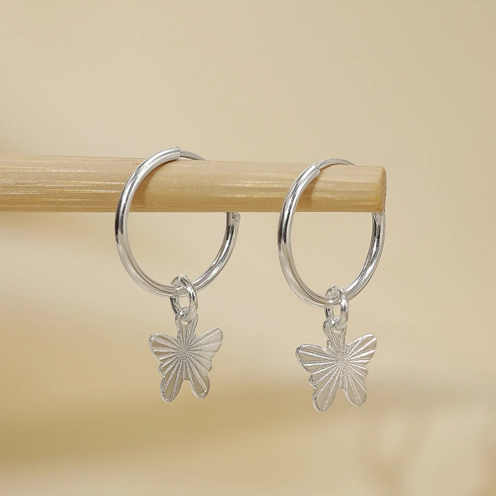 Set of 2 Silver Butterfly & Tortoise Hoop Earrings for Kids - Tweov Jewels