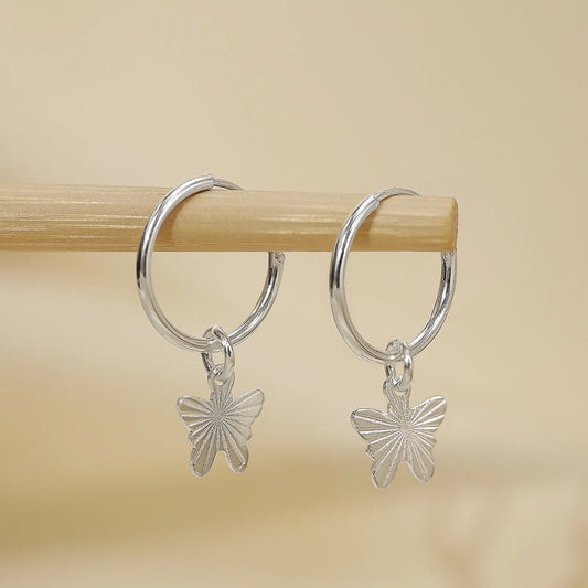 Set of 2 Silver Butterfly & Tortoise Hoop Earrings for Kids - Tweov Jewels
