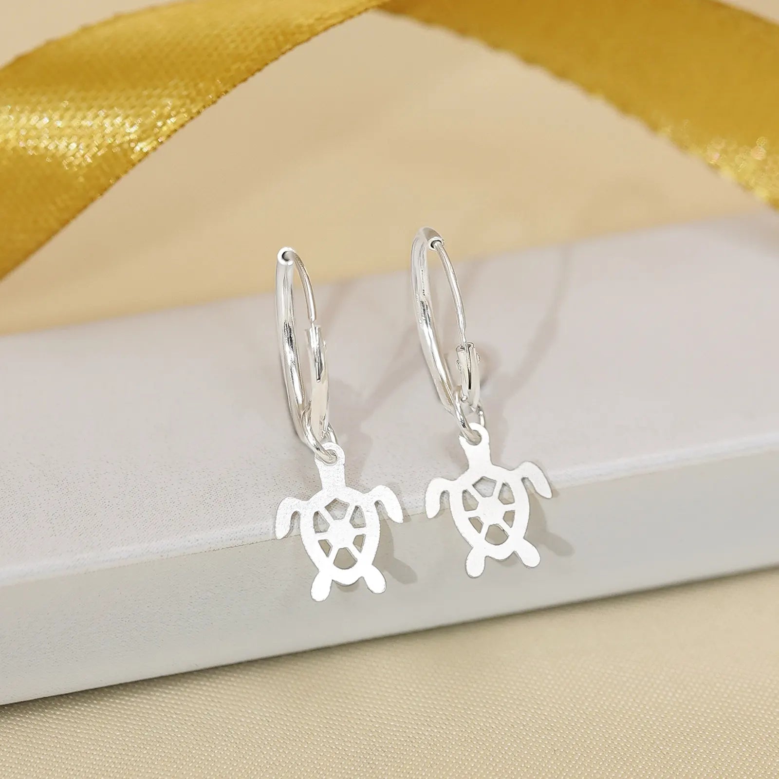 Set of 2 Silver Butterfly & Tortoise Hoop Earrings for Kids - Tweov Jewels