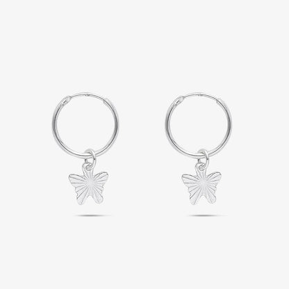 Set of 2 Silver Butterfly & Tortoise Hoop Earrings for Kids - Tweov Jewels