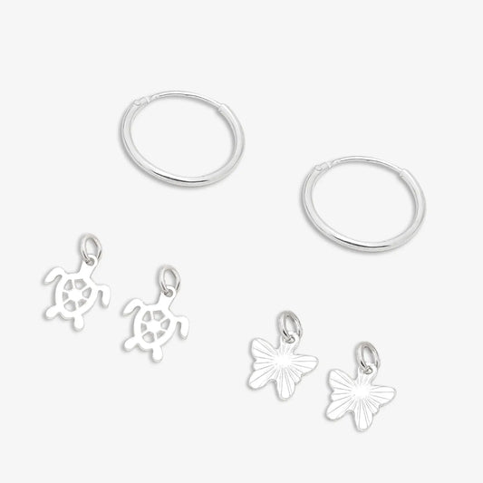 Set of 2 Silver Butterfly & Tortoise Hoop Earrings for Kids - Tweov Jewels
