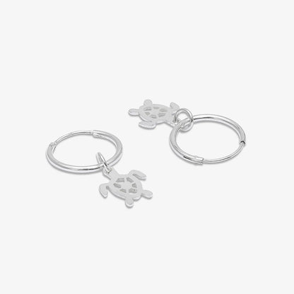 Set of 2 Silver Butterfly & Tortoise Hoop Earrings for Kids - Tweov Jewels
