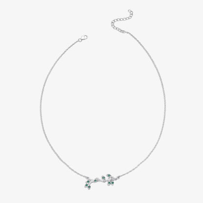 Silver Emerald Leaf Chain Necklace - Tweov Jewels