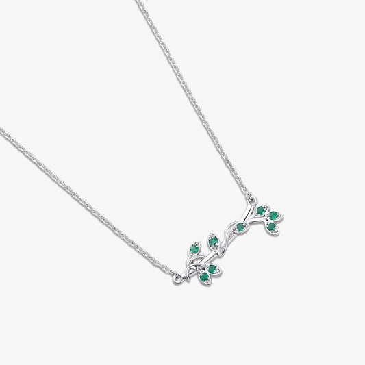 Silver Emerald Leaf Chain Necklace - Tweov Jewels