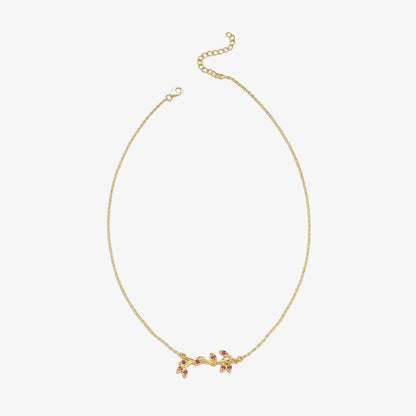 Gold Plated Pink Leaf Silver Necklace - Tweov Jewels