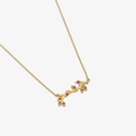 Gold Plated Pink Leaf Silver Necklace - Tweov Jewels