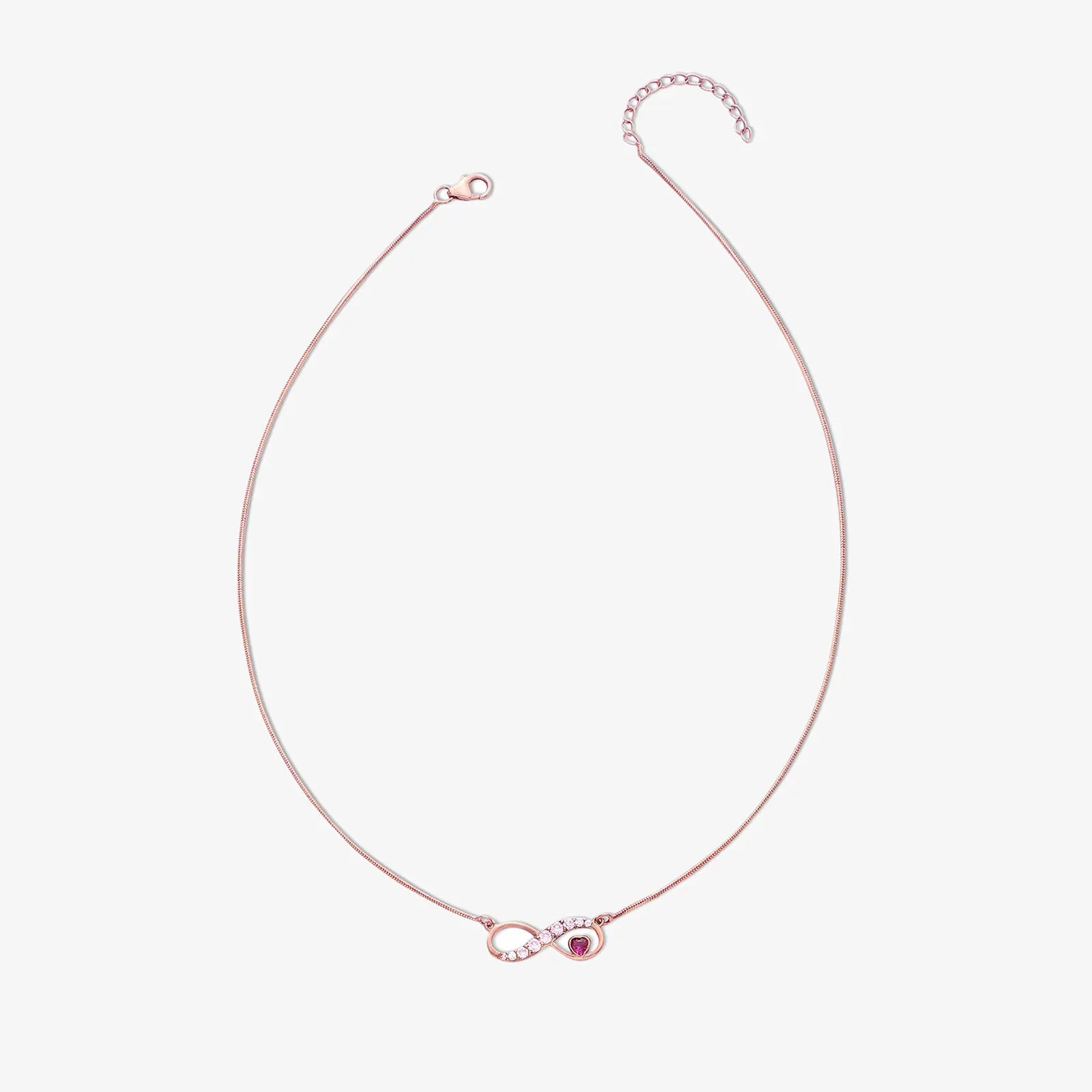 Rose Gold Infinity Pink Heart Silver Necklace - Tweov Jewels
