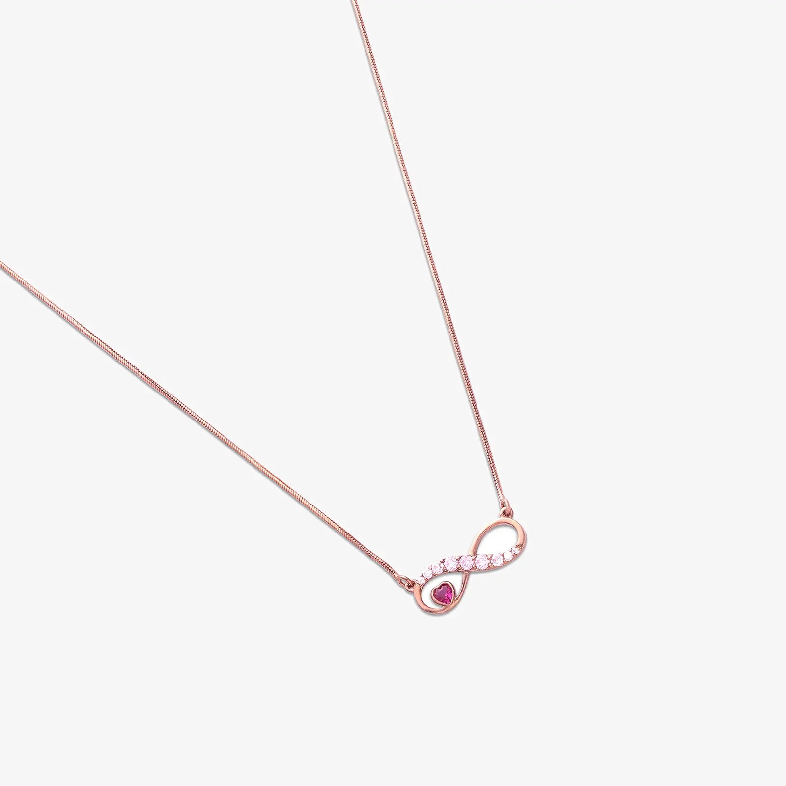 Rose Gold Infinity Pink Heart Silver Necklace - Tweov Jewels