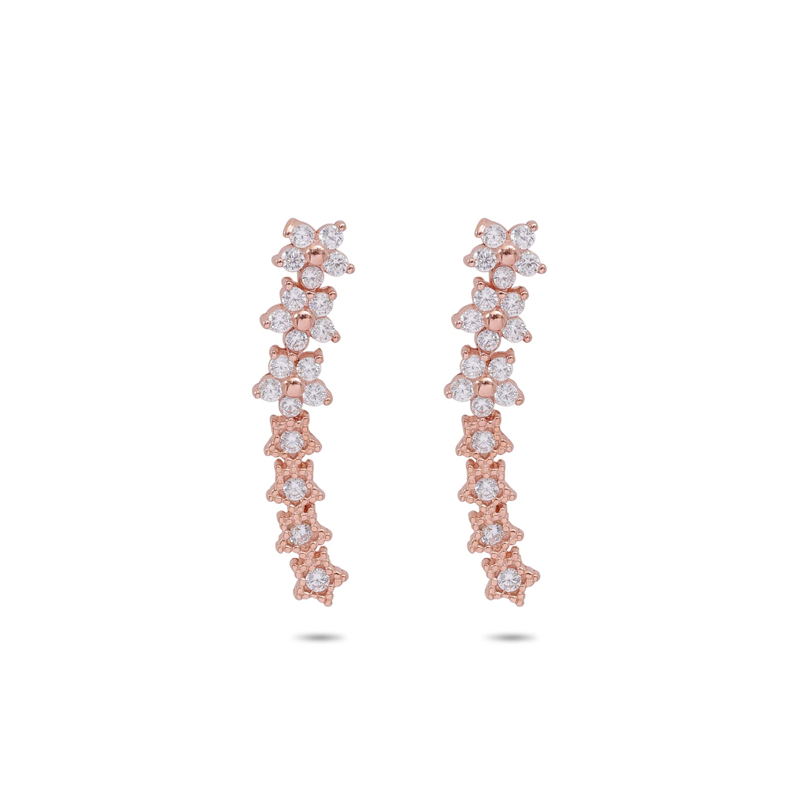 Rose Gold Silver Floral Star Ear Cuffs for Women - Tweov Jewels