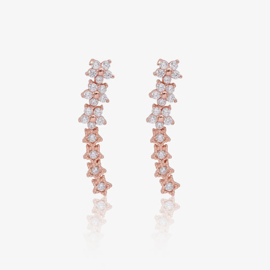 Rose Gold Silver Floral Star Ear Cuffs for Women