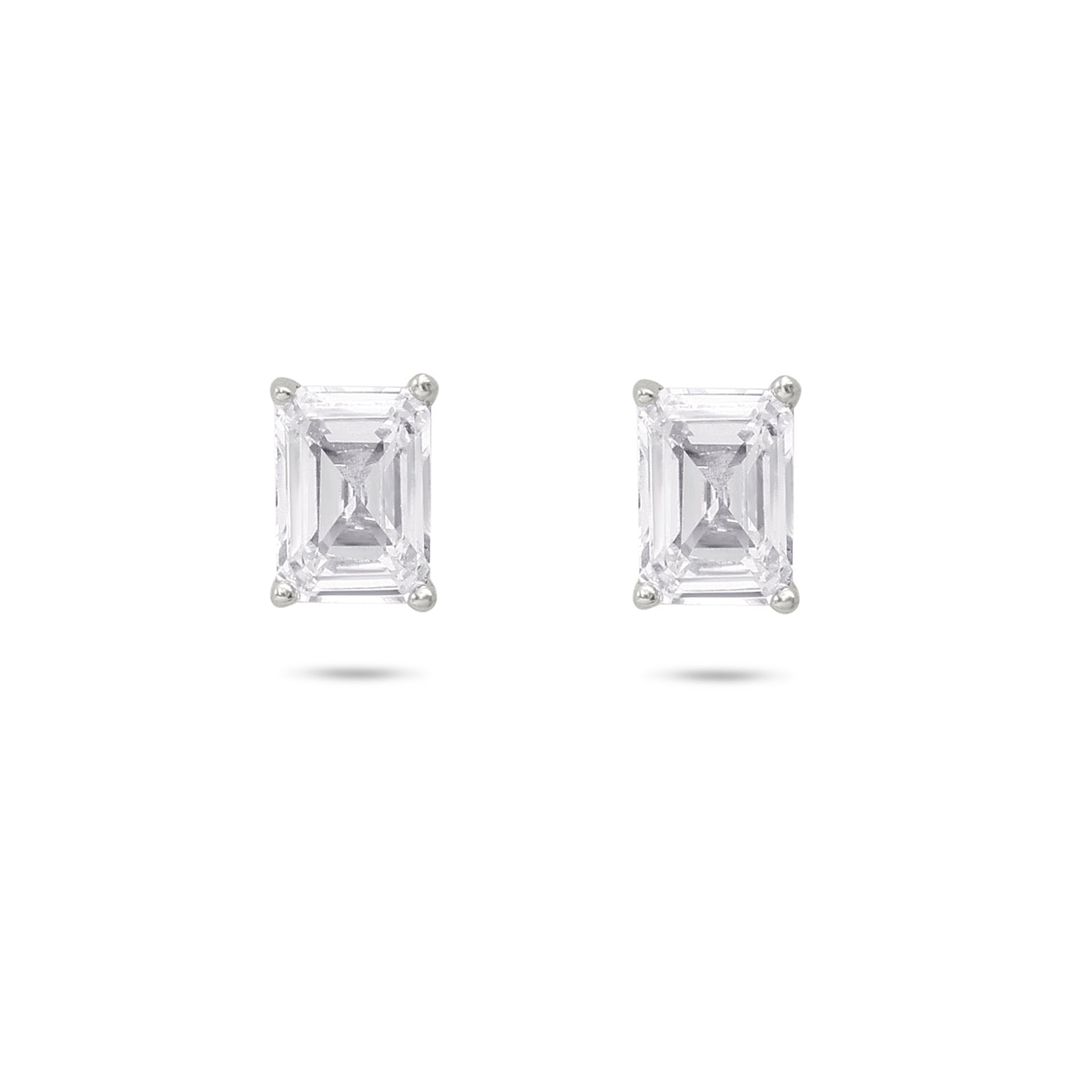American Diamond Silver Rectangle Stud Earrings - Tweov Jewels