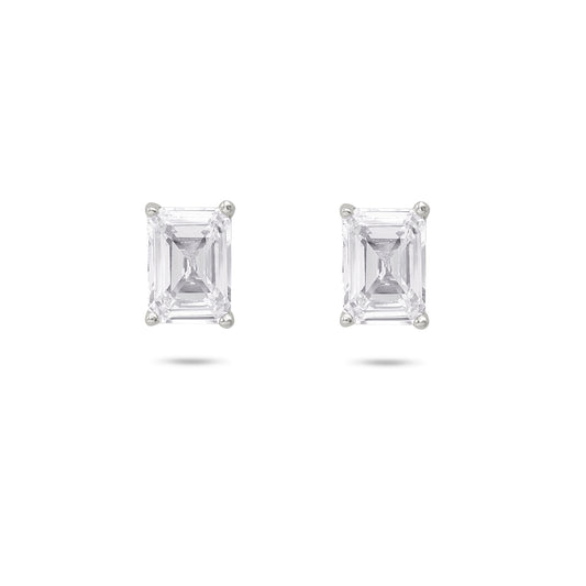American Diamond Silver Rectangle Stud Earrings - Tweov Jewels