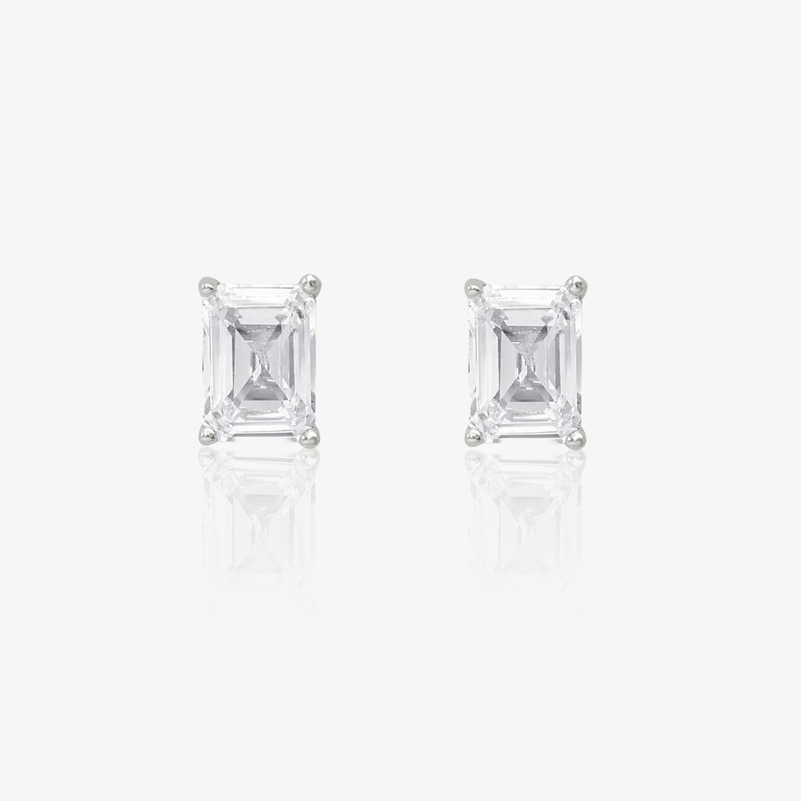 American Diamond Silver Rectangle Stud Earrings - Tweov Jewels