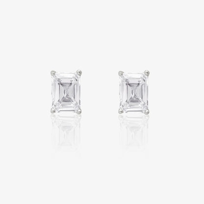 American Diamond Silver Rectangle Stud Earrings - Tweov Jewels