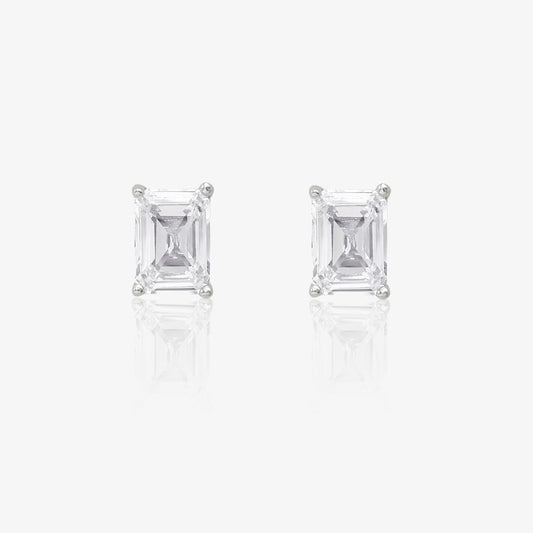 American Diamond Silver Rectangle Stud Earrings