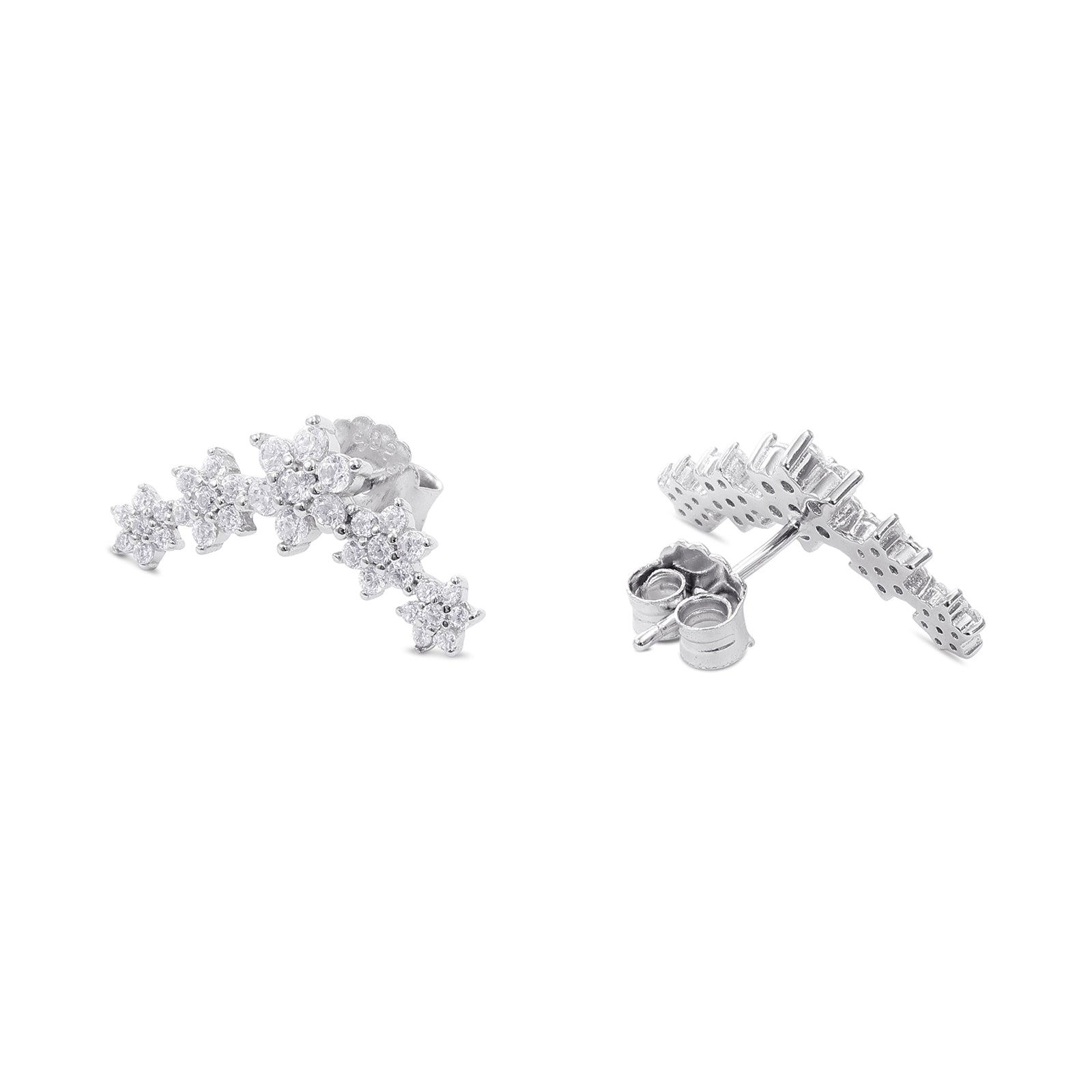 Floral Design Silver Cuff Earrings for Women - Tweov Jewels