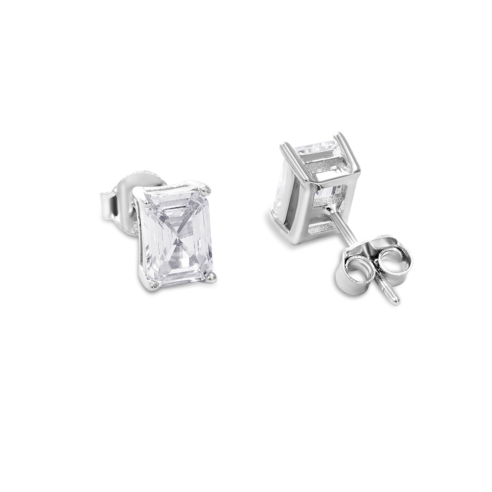 American Diamond Silver Rectangle Stud Earrings - Tweov Jewels