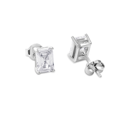 American Diamond Silver Rectangle Stud Earrings - Tweov Jewels