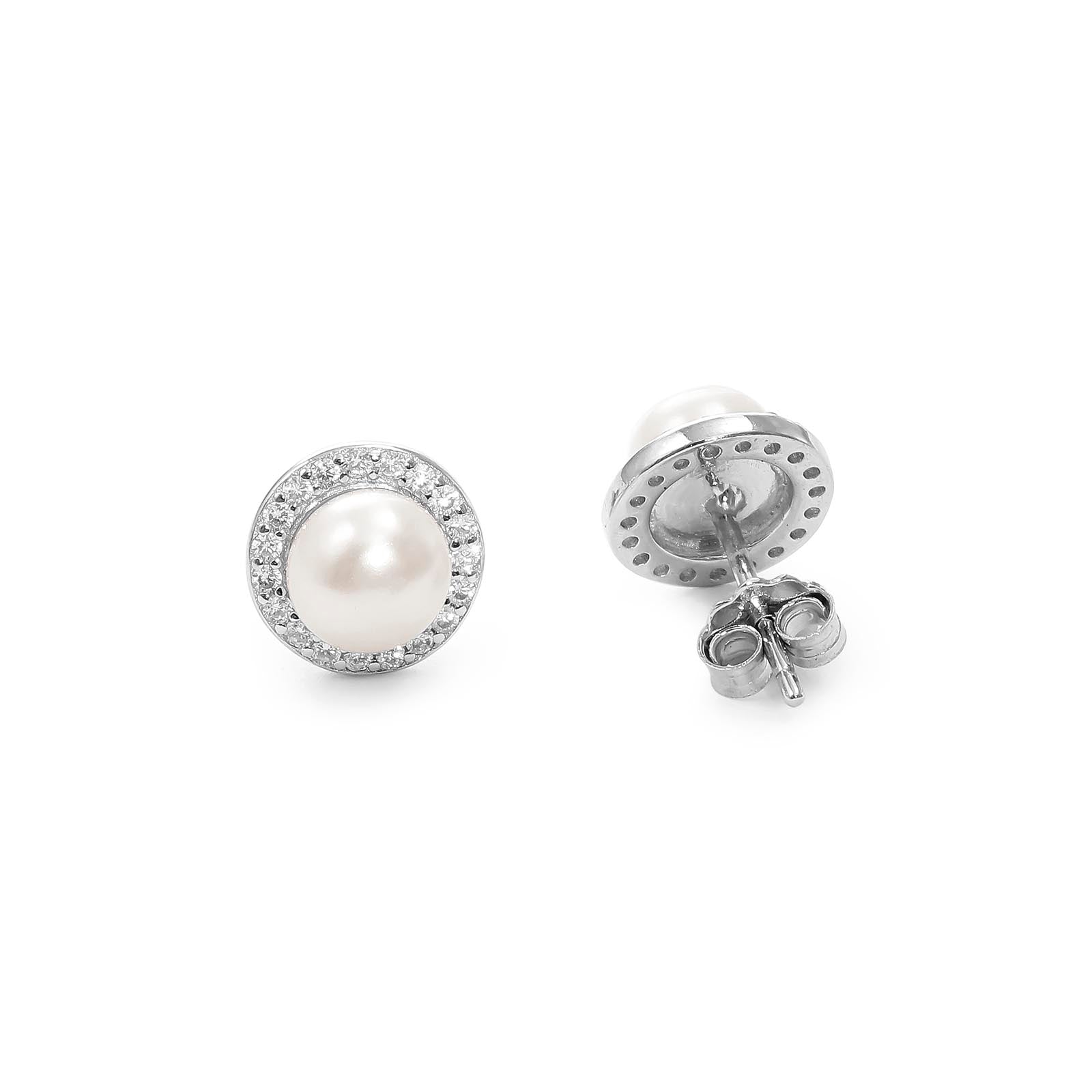 Silver CZ Pearl Stud Earrings for Women - Tweov Jewels