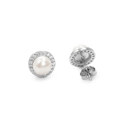 Silver CZ Pearl Stud Earrings for Women - Tweov Jewels